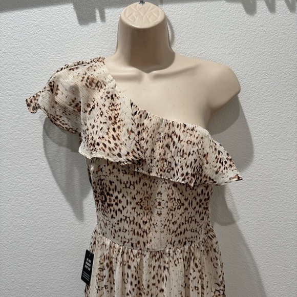 Express Rachel Zoe Metallic Printed Ruffle One Shoulder Maxi Dress Sz XS Chiffon - Picture 5 of 11